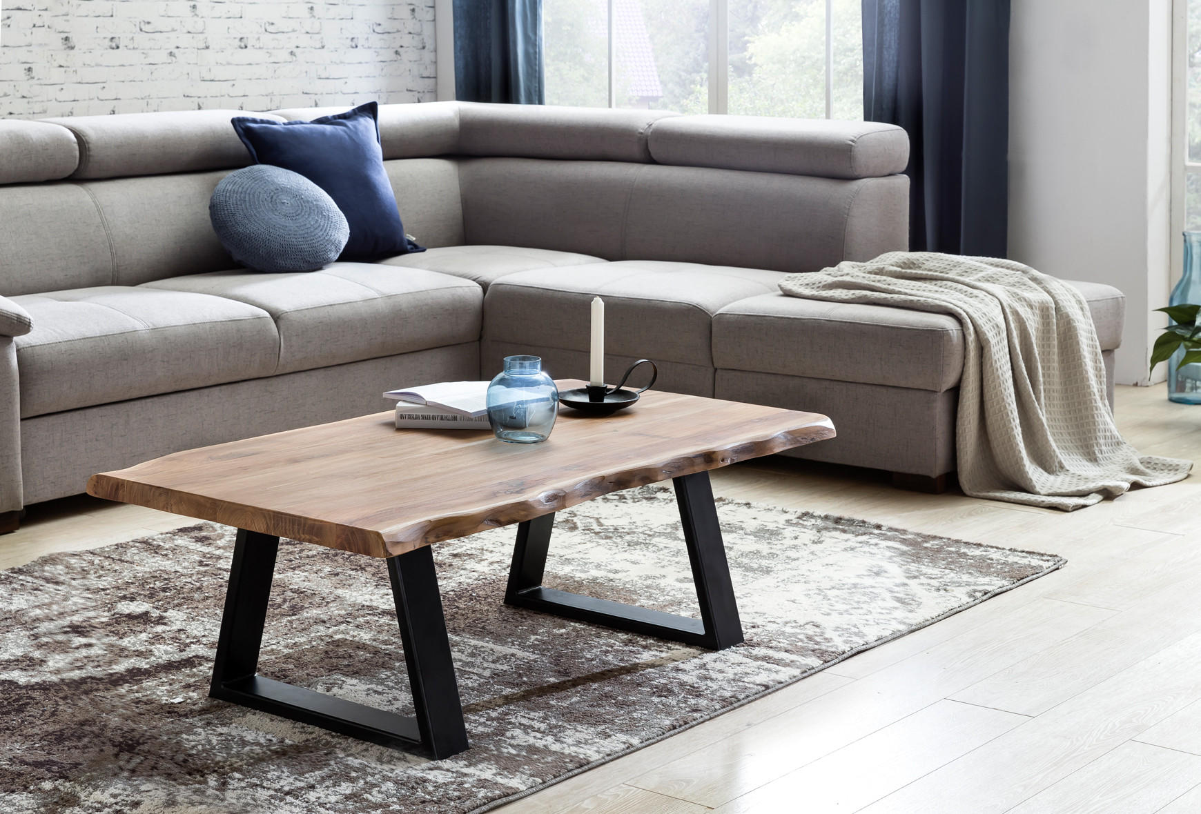Thumbnail - Kadima Design Couchtisch, Beige, Holz, Echtholz,Akazie, Rechteckig,Rechteckig, Kufe, 115x40x60 cm, Wohnzimmer, Wohnzimme...
