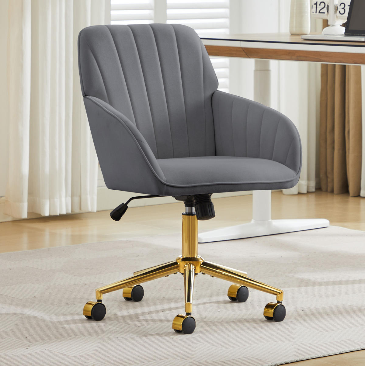 BÜRODREHSTUHL höhenverstellbar Samt Grau - Grau, Metall (60/97/62cm) - Meubliv