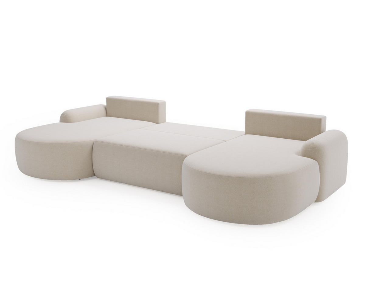 WOHNLANDSCHAFT DION-U Boucle Weiß mit Schlaffunktion - Weiß, Textil (377/92/177cm) - Luxkor24