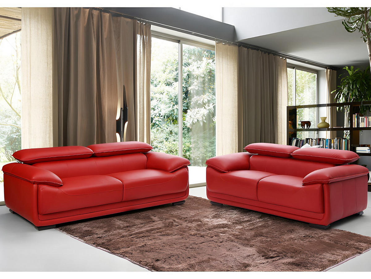 COUCHGARNITUR - 5 Personen - leder - rot Macelo - Rot, Leder (204/75/97cm) - Vente-Unique