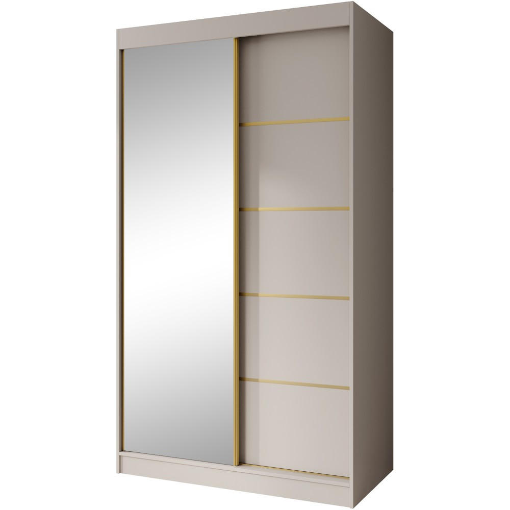 SCHWEBETÜRENSCHRANK Marika Lux, 2-Türig, mit Schubladen, Kaschmir+Gold, 120 cm - Kaschmir/Goldfarben, Holzwerkstoff (120/216/61cm) - Beautysofa