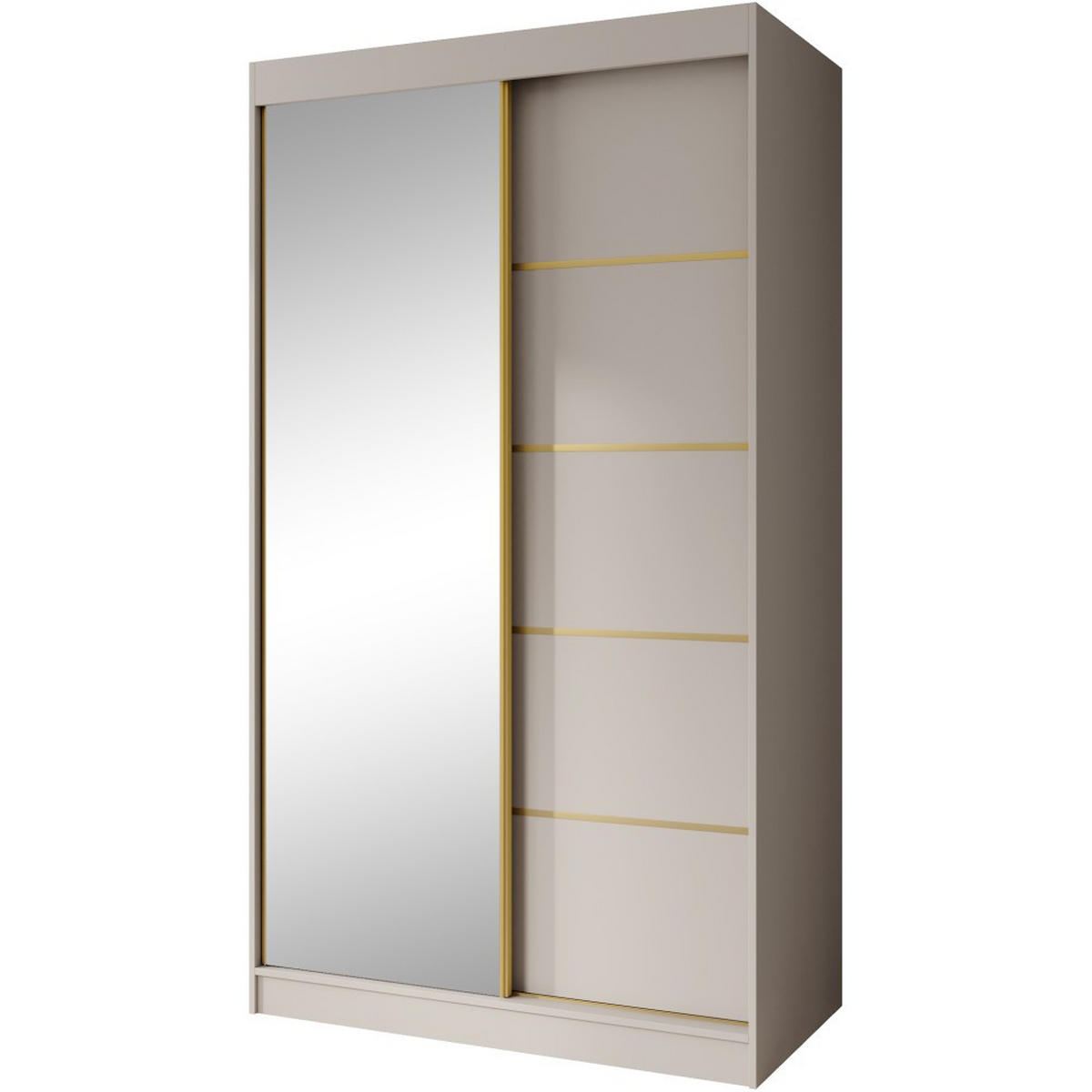 SCHWEBETÜRENSCHRANK Marika Lux, 2-Türig, mit Schubladen, Kaschmir+Gold, 120 cm - Kaschmir/Goldfarben, Holzwerkstoff (120/216/61cm) - Beautysofa