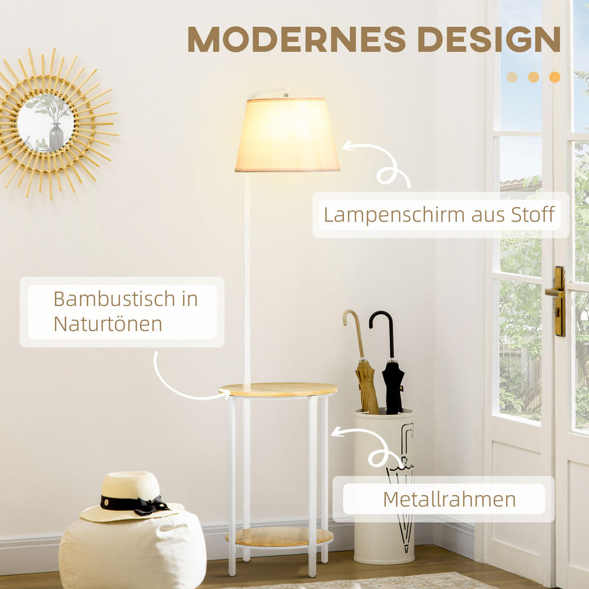 STEHLEUCHTE, Standlampe mit 2 Ablagen, 40 W Stehlampe, Standleuchte, Metall - Weiß, Metall (43/39.5/162cm) - HOMCOM