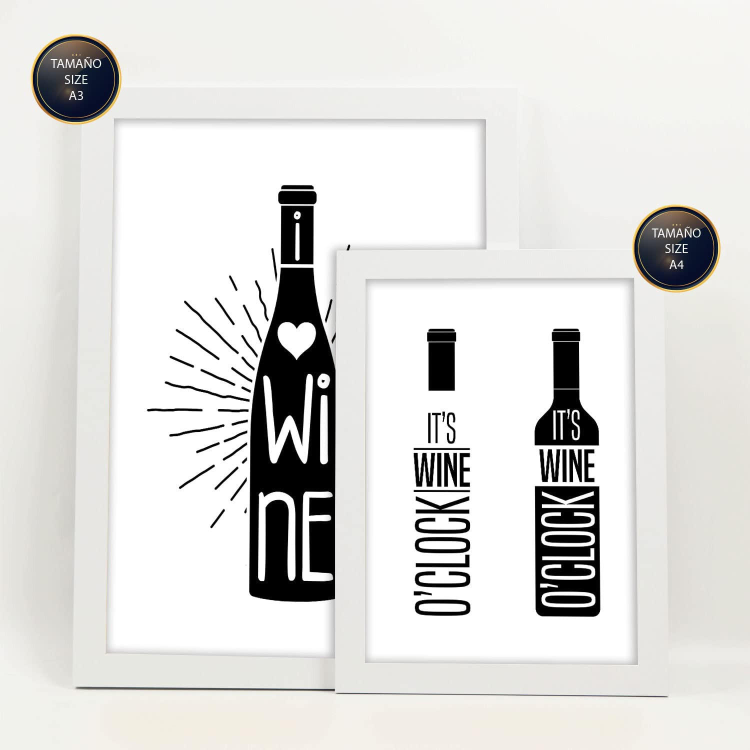 POSTER Set Mit 6 Wein Vollfarbige Illustrationen Von Kaffee & Getränken Im Werbetafel Illustrationen Für & Heim A3 & A4 Weißer Rahmen - Weiß, Papier (29/3cm) - Nacnic