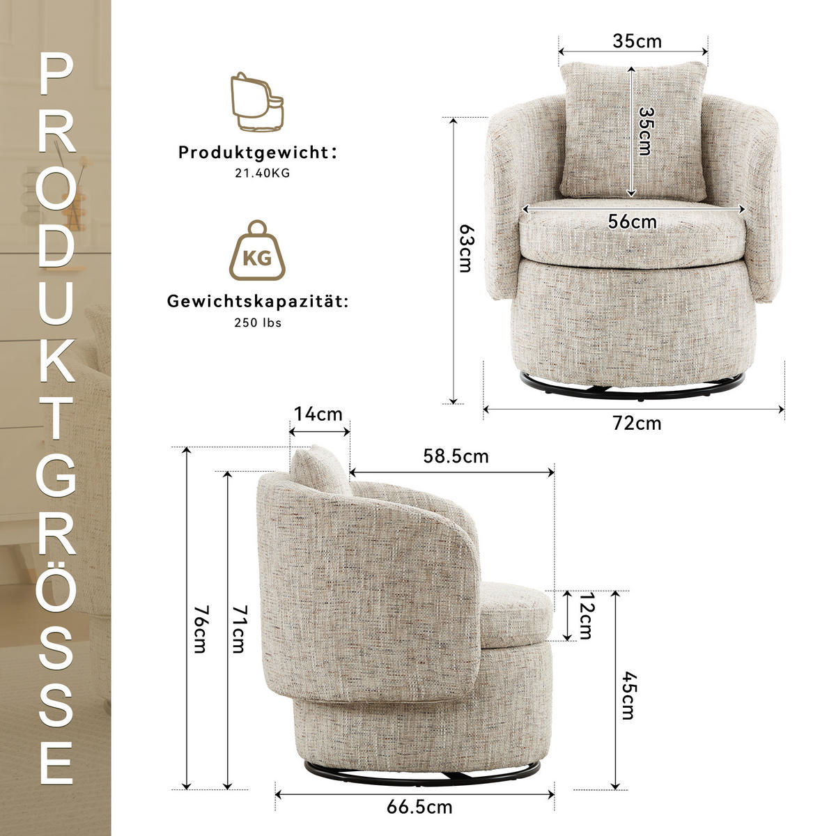 SESSEL 360° drehbar mit Stauraum, DE-42204, Blau - Creme, Holzwerkstoff (66.5/76/72.5cm) - ComfortXL