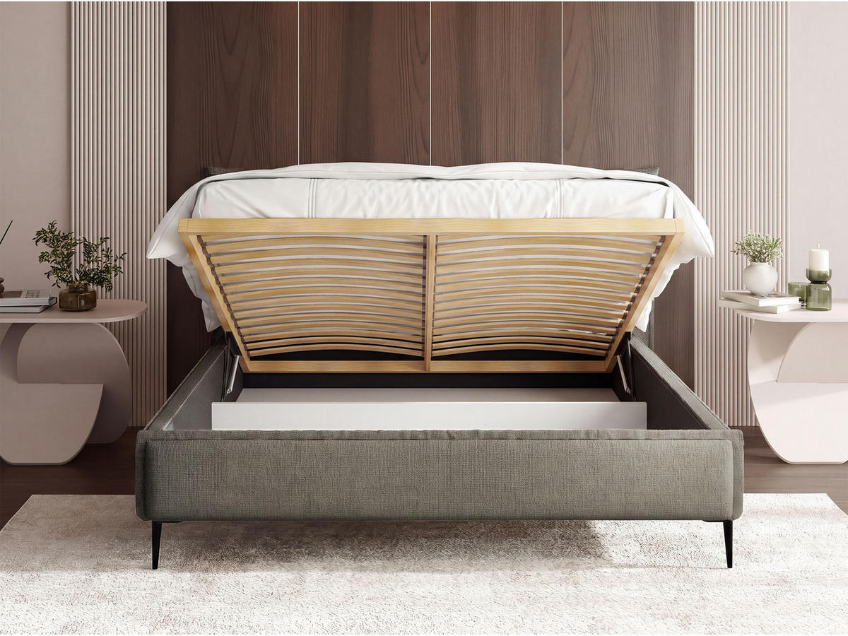 POLSTERBETT Pillow Rise mit Bettkasten, Lattenrost & hohen Metallfüßen in Taupe Chenille 120x200 cm - Taupe/Beige, Holz/Holzwerkstoff (120/200cm) - WFL GROUP