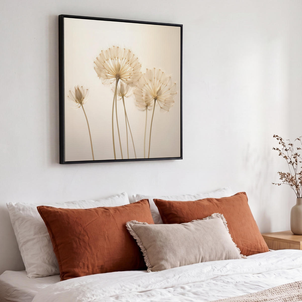 LEINWAND Bilder mit Rahmen - Sonnenlicht - Löwenzahn - Botanisch - Blumen - 50x50 - Creme, Textil (50/50cm) - MuchoWow