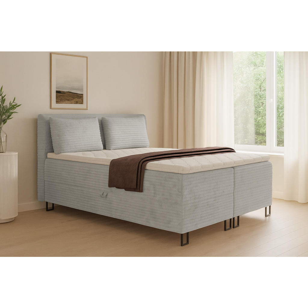 Thumbnail - Deine Möbel 24 Boxbett, Hellgrau, Holz, Holzwerkstoff, Textil, H3, 160x200 cm, Schlafzimmer, Betten, Boxspringbetten