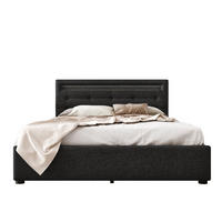 POLSTERBETT mit LED-Beleuchtung 140/200 cm mit 4 Schubladen, höhenverstellbarem Kopfteil - Schwarz, Textil (140/200cm) - BEAOK