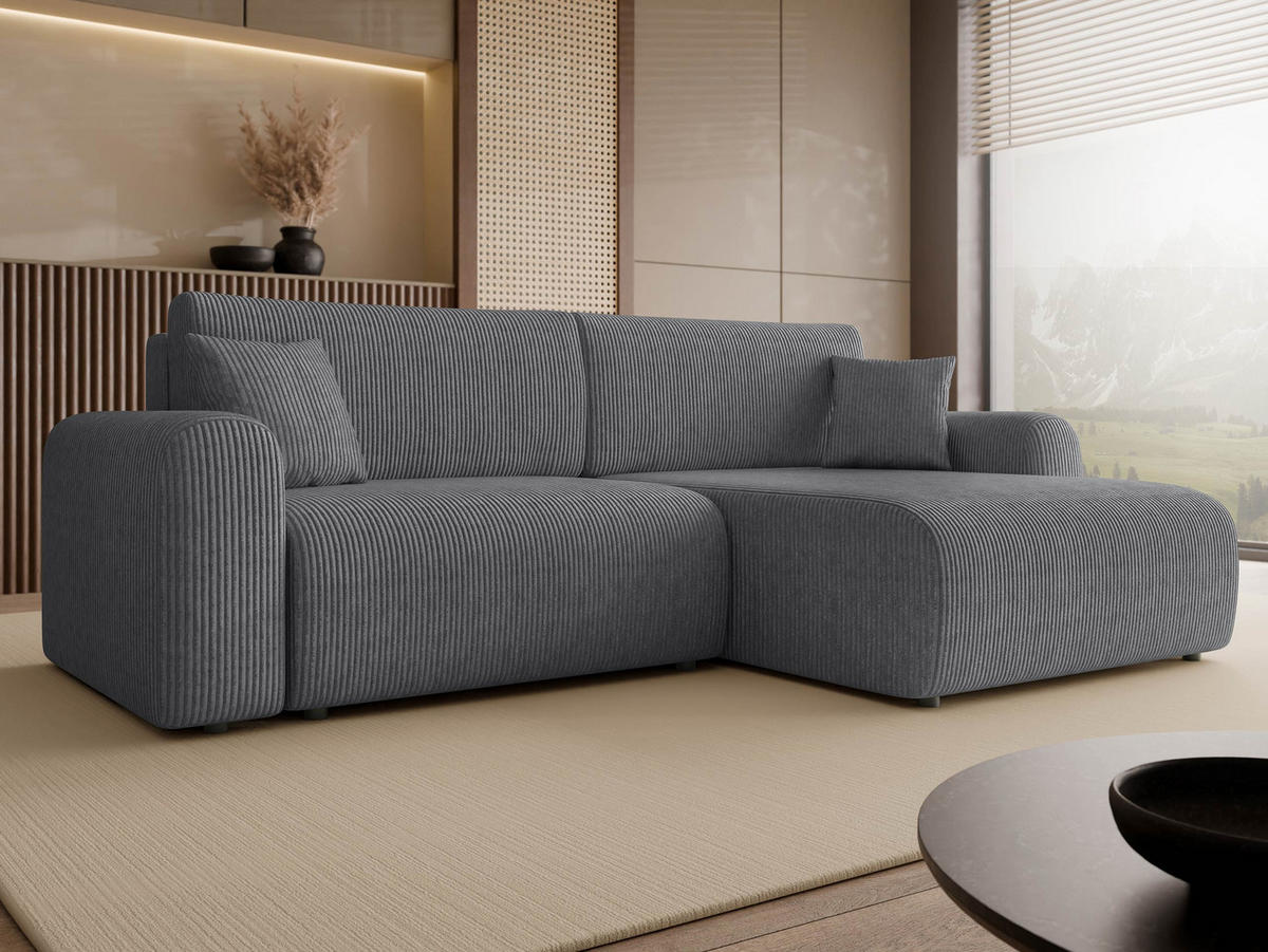 ECKSOFA Floryn L Cord - Schwarz/Grau, Holz/Kunststoff (245/145cm) - MIRJAN24