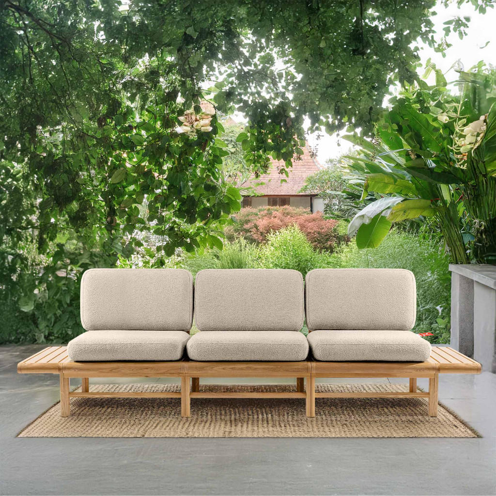 Thumbnail - Konsimo® Gartensofa, Creme, Holz, Textil, 260x74x80 cm, Loungemöbel, Gartensofas