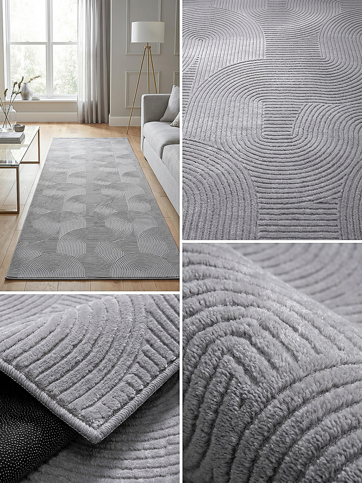 TEPPICHLÄUFER Antirutsch Geometrisch DALAR Polypropylen Grau 80 x 300 cm - Grau, Textil (80/300cm) - KADIMA DESIGN