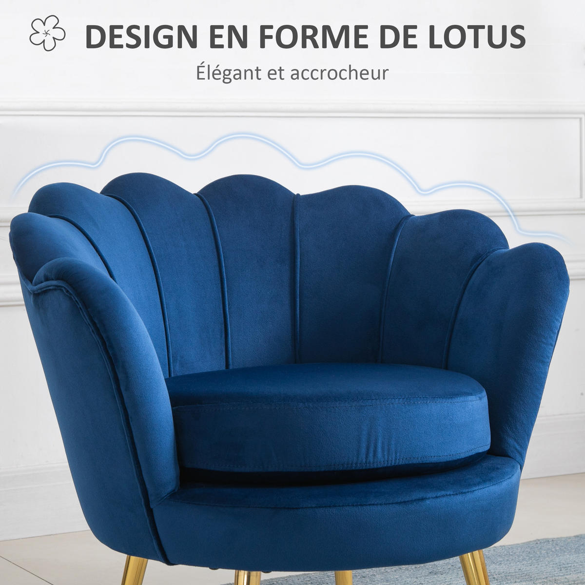 SESSEL DE-13412 Muschelform & goldene Metallfüße Blau - Blau, Textil (67/74/76cm) - ComfortXL