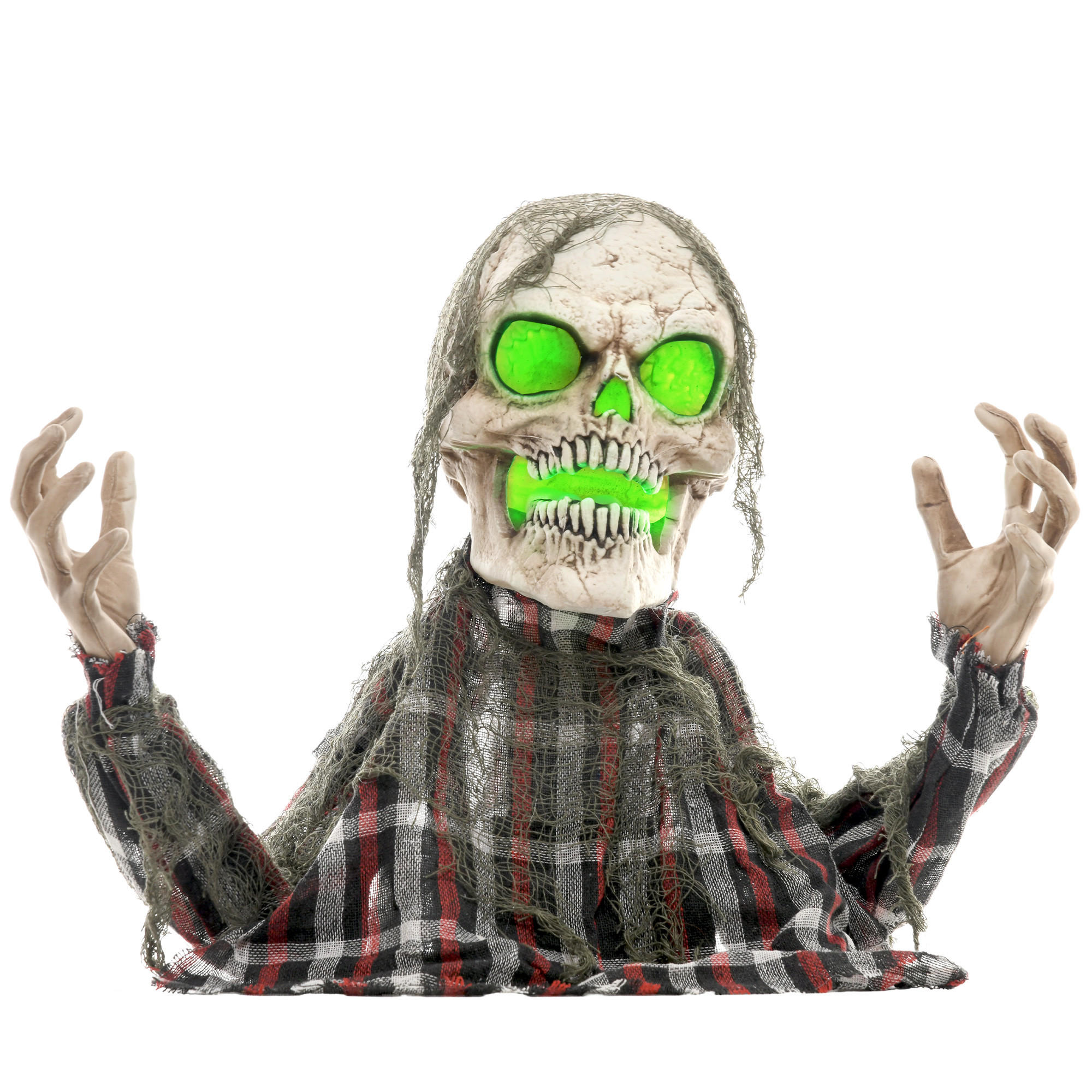 HALLOWEEN DECORATIONS 70cm Skelett Halbkörper Figur, Soundfunktion - Dunkelgrau, Kunststoff/Metall (40/70/16cm) - HOMCOM