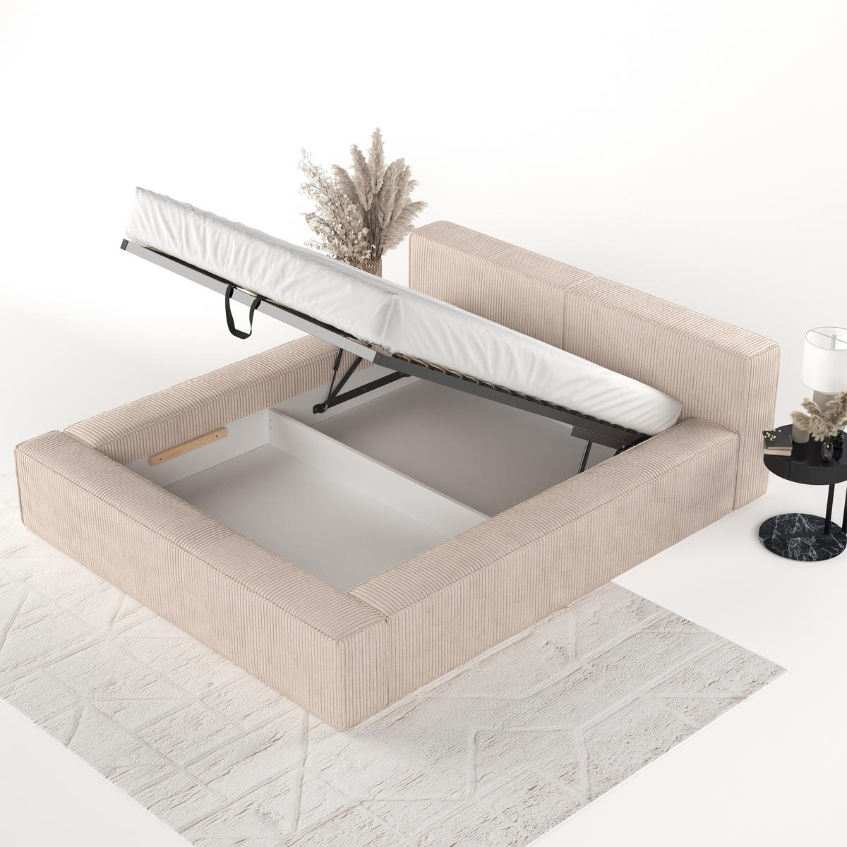 POLSTERBETT Casto mit Stauraum 180/200 cm Hellbeige im Poso Stoff - Beige/Schwarz, Holz/Holzwerkstoff (180/200cm) - AltaBeds