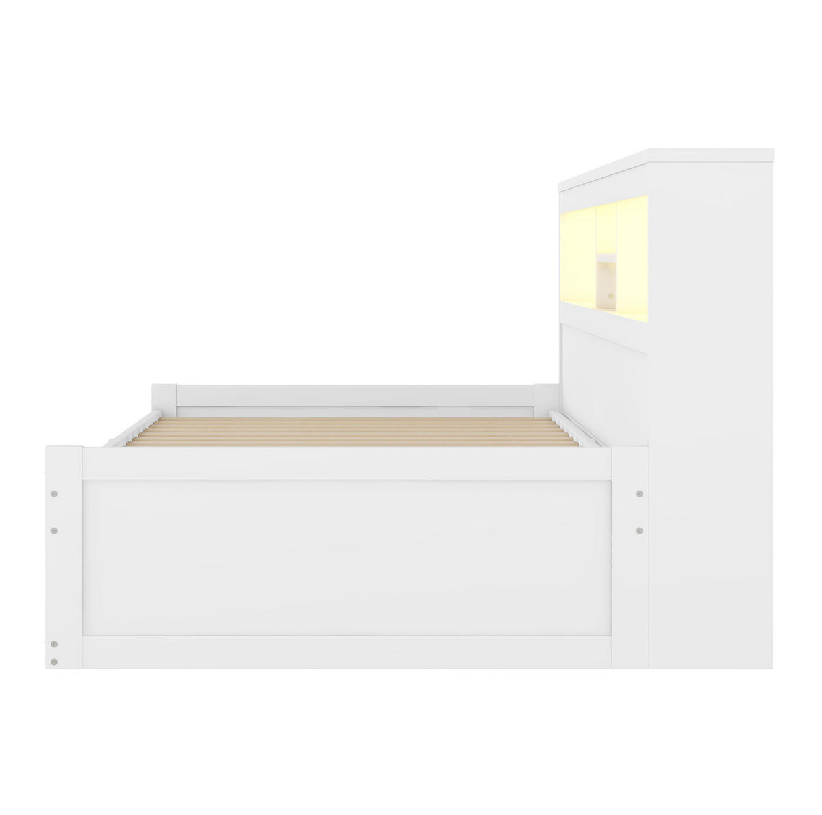 POLSTERBETT aus Spanplatte 90x200 cm in Weiß mit LED-Beleuchtung & USB-Ladefunktion - Weiß, Holzwerkstoff (90/200cm) - Modfu