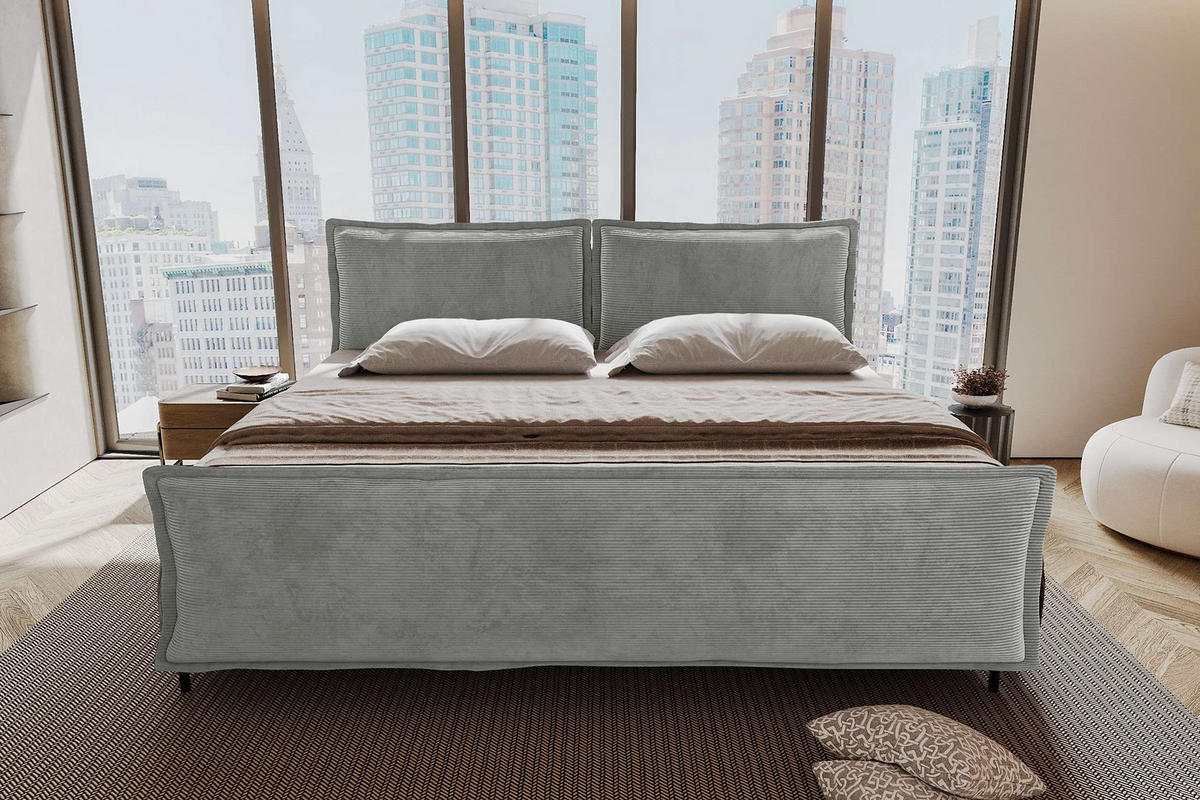 FAMILIENBETT BOXSPRINGBETT VERO PLUS Cordstoff Hellgrau 260/200 cm - Hellgrau/Schwarz, Holzwerkstoff/Textil (260/200cm) - 99rooms