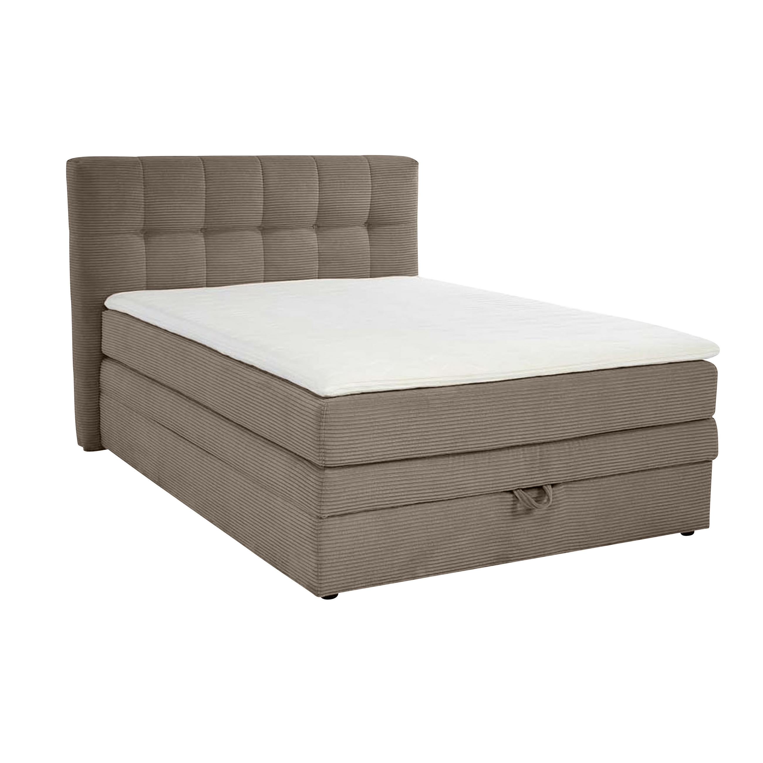 BOXSPRINGBETT 140x200 cm, 7-Zonen-Tonnentaschen-Federkernmatratze H3, Topper, Bonell-Federkern, großer Bettkasten, Cord Braun Taupe / 20037 - Schwarz/Braun, Kunststoff/Textil (140/200cm) - luma-home