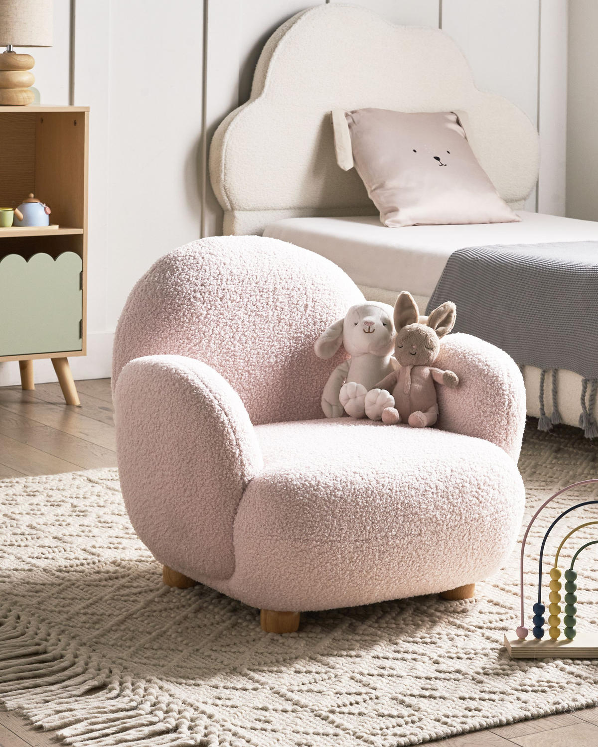 KINDERSESSEL Bouclé Pastellrosa Hem - Pink, Textil (64/55/55cm) - Beliani