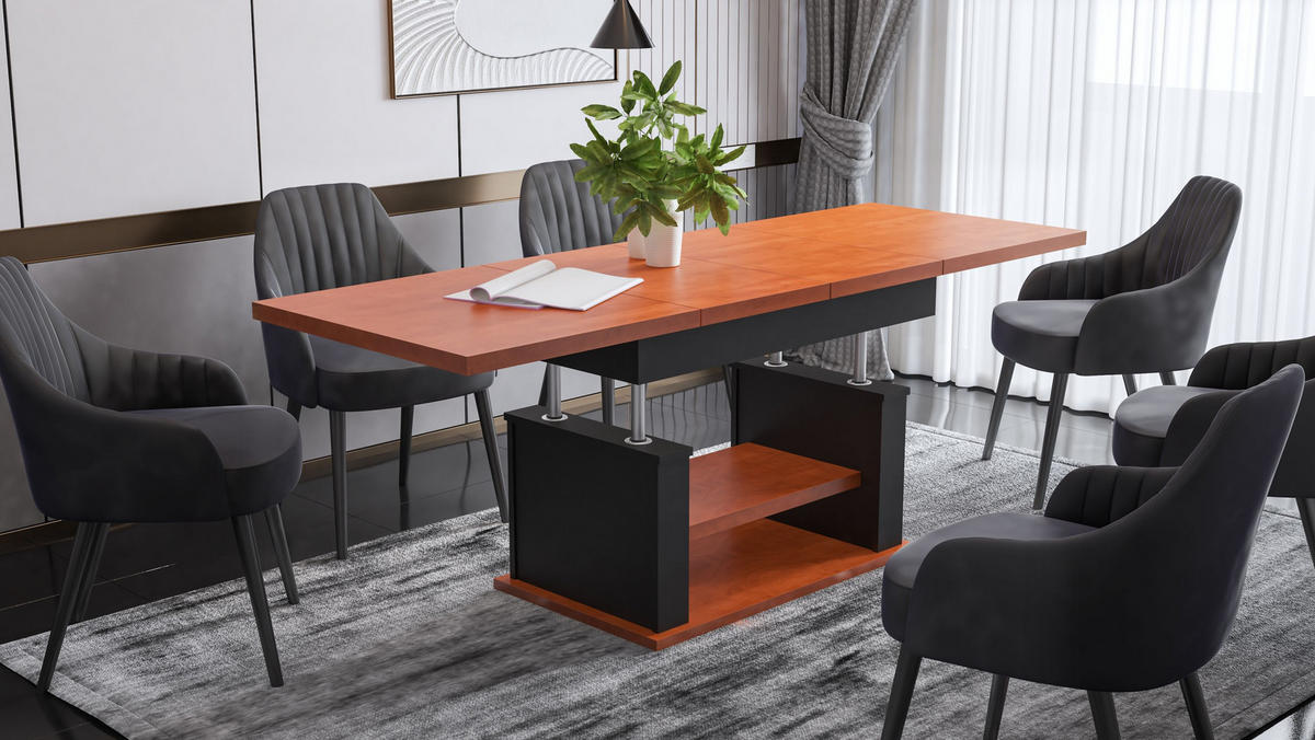 COUCHTISCH rechteckig Kirschbaum - Schwarz ausziehbar höhenverstellbar - Kirschbaumfarben/Schwarz, Holzwerkstoff (70/120/60cm) - designimpex