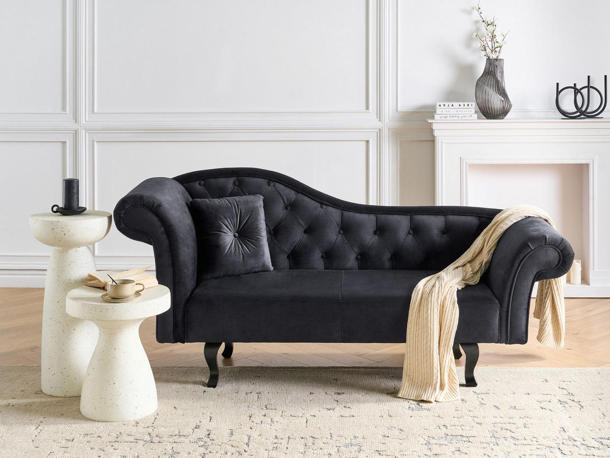 ČALOUNĚNÉ LEHÁTKO CHAISE LONGUE LEVOSTRANNÉ Sametová látka Černé s polštářem Lattes II - černá/hnědá, textil (192/81/59cm) - Beliani