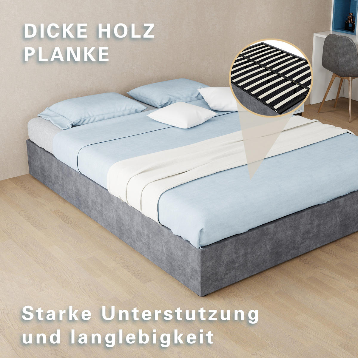 POLSTERBETT 140/200 cm in Grau Samt mit Gepolstertem Kopfteil und Metallgestell - Grau, Holzwerkstoff/Textil (140/200cm) - STILVORA