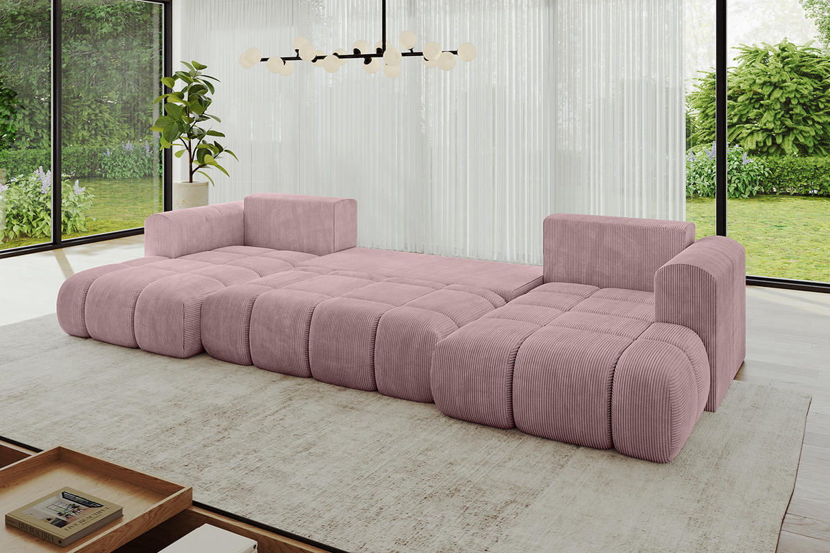 WOHNLANDSCHAFT Ottomane Links CLOUD-U 414x180x40 Rosa Cord - Rosa, Holzwerkstoff/Kunststoff (414/90/180cm) - ALTDECOR
