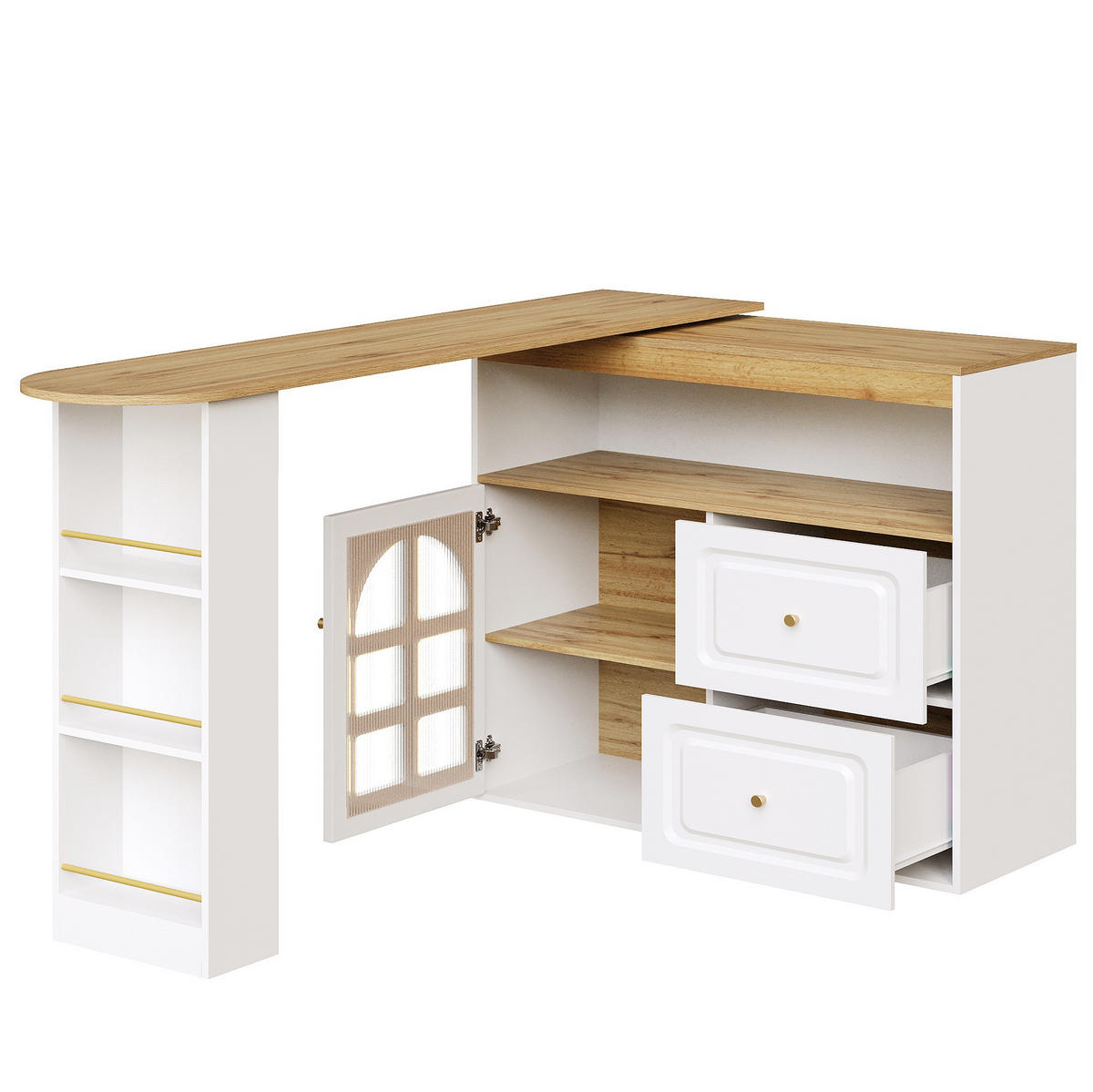 SIDEBOARD drehbar 138-204 x 39 x 104 cm Weiß MDF - Weiß, Holz (39/104/138cm) - Beauniv