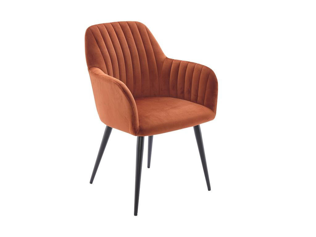 STUHL mit Armlehnen 6er-Set - Samt und schwarzes Metall - Terracotta - ELEANA - Braun, Textil (59/82/58cm) - Vente-Unique