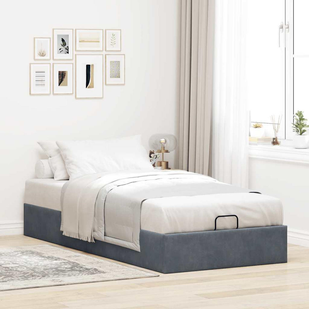 OTTOMAN-BETT Ohne Matratze Dunkelgrau 100/200 Cm Samt - Grau, Textil (100/200cm) - vidaXL