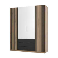 KLEIDERSCHRANK Nehir Korpus Eiche Evoke, Front Schwarz/Eiche Evoke 200 cm - 4T3S Modern mit Schubladen, Lamellentüren außen und Spiegeln mittig - Eichefarben/Schwarz, Holzwerkstoff/Kunststoff (200/239/61.9cm) - AX Living