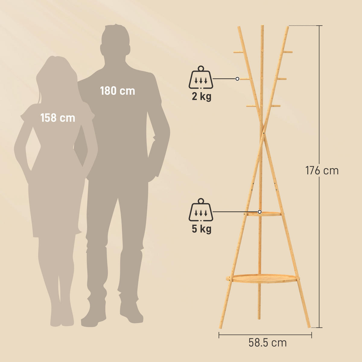 GARDEROBENSTÄNDER Eukalyptusholzfarben 1 Stück - Eukalyptusholzfarben, Naturmaterialien (58.5/176/58.5cm) - GiPP