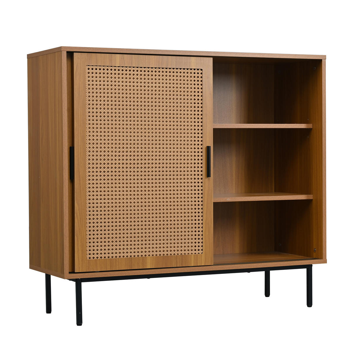 SIDEBOARD 100/37/90 cm mit 2 Schiebetüren in Walnuss & Rattan-Optik - Walnussfarben, Holzwerkstoff (100/90/37cm) - BEAOK