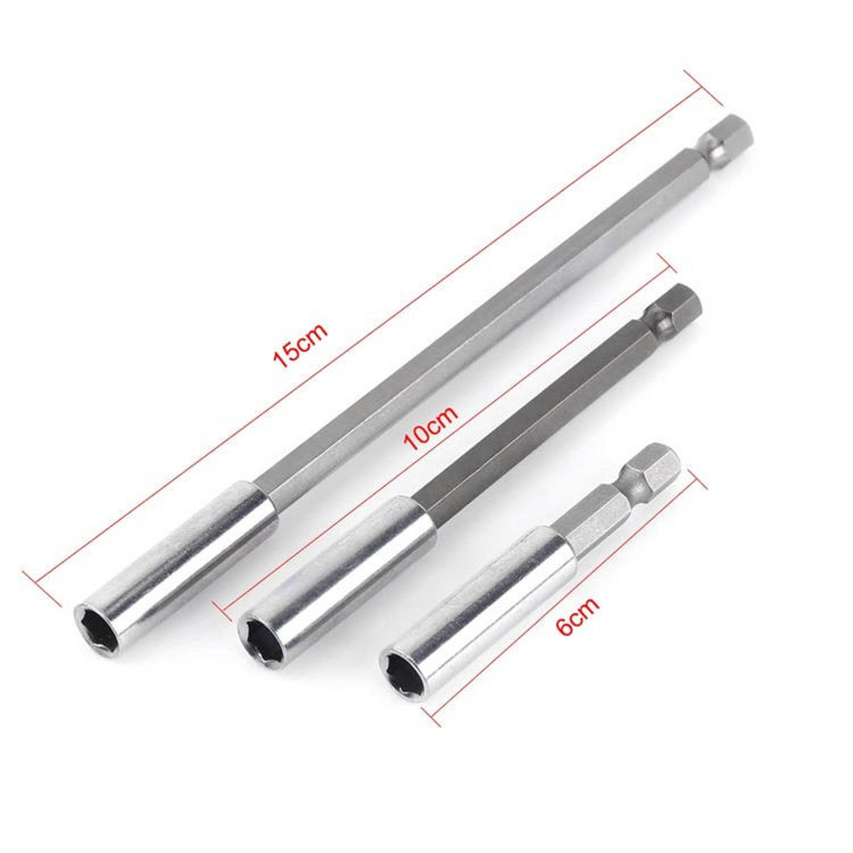 BITHALTER - Sechskantschaft, 60 mm, 100 mm, 150 mm (3-teiliges Set, 1/4 Zoll) - Silberfarben, Metall (19.5/5/1cm) - DCA