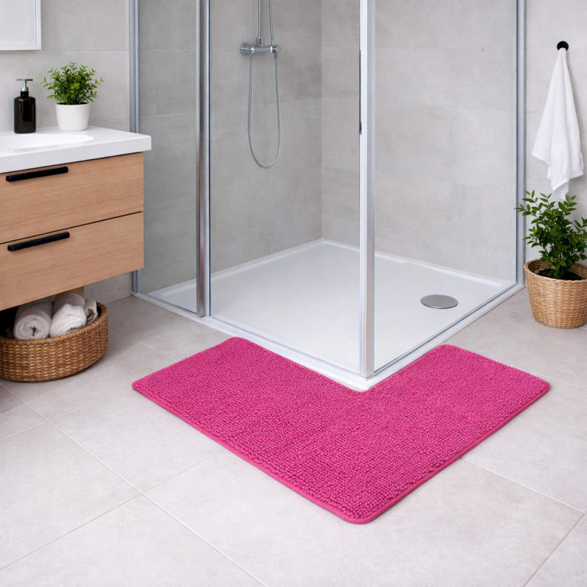 ECKBADEMATTE PARIS - Pink, Textil (100/100cm) - WohnDirect