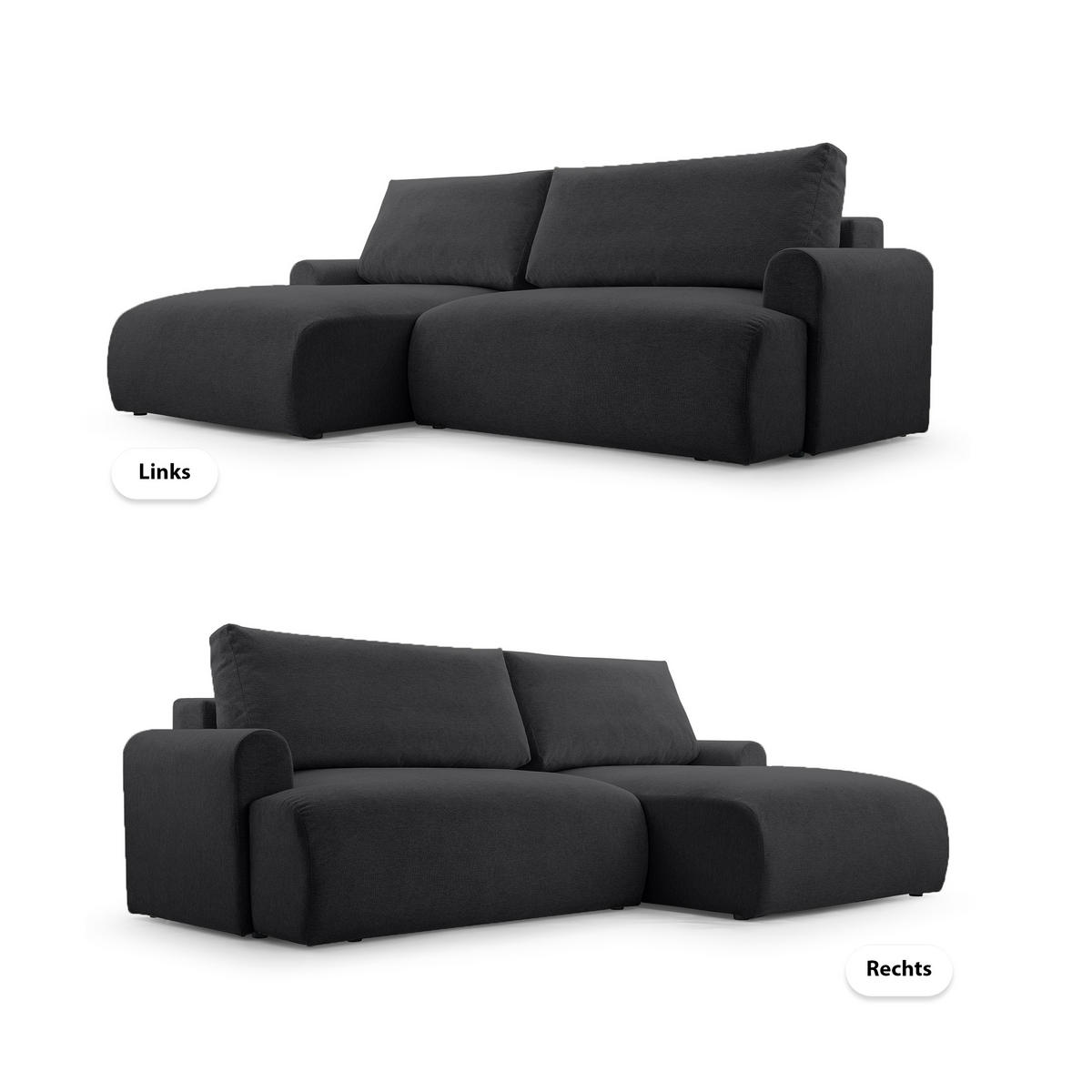 ECKSOFA mit Schlaffunktion Bordon, Schwarz - Schwarz, Textil (150/260cm) - Fedve