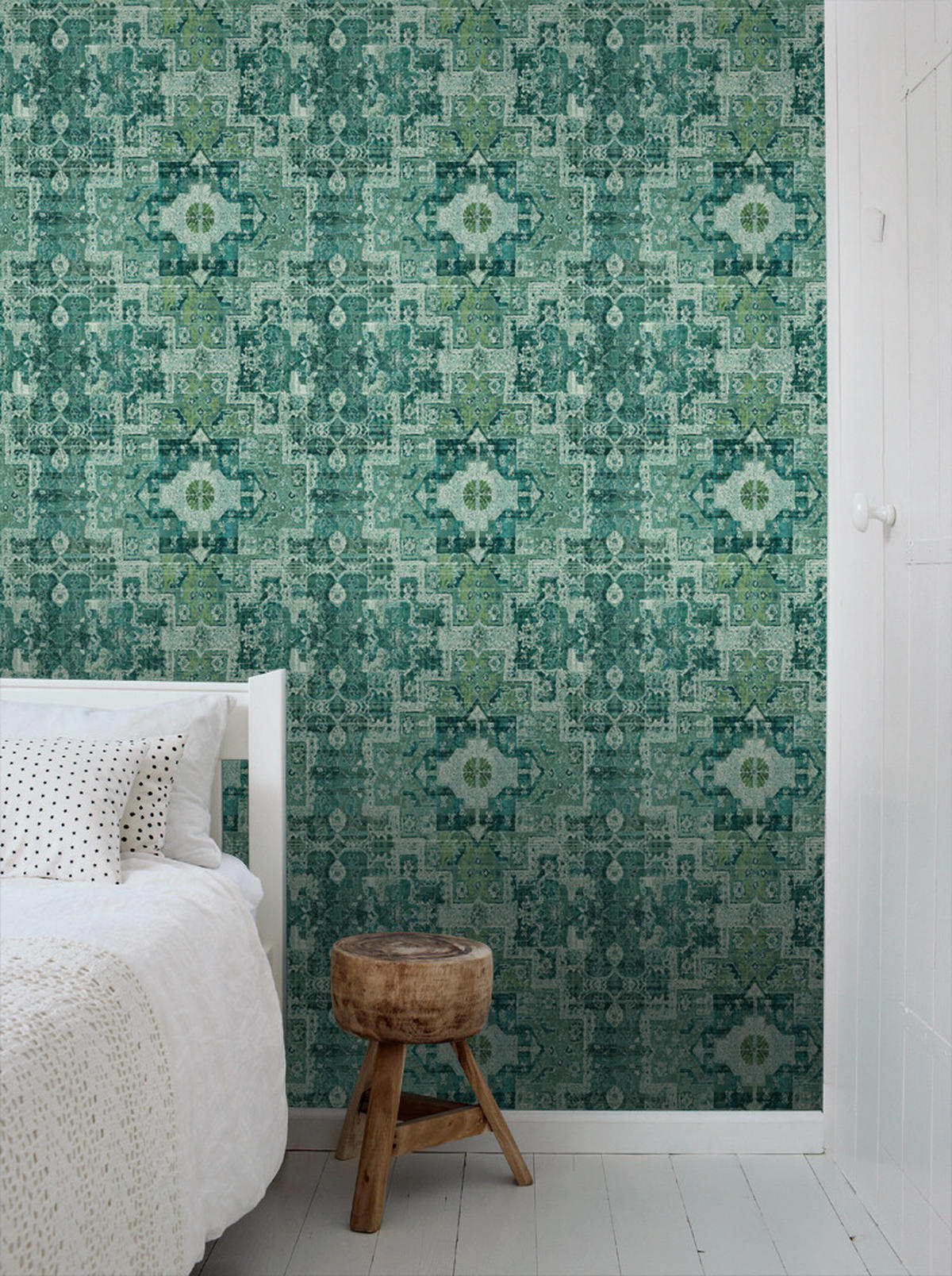 TAPETE orientalisches Kelim-Patchwork 53 cm x 10.05 m - Grün, Papier (53/1000cm) - ESTAhome