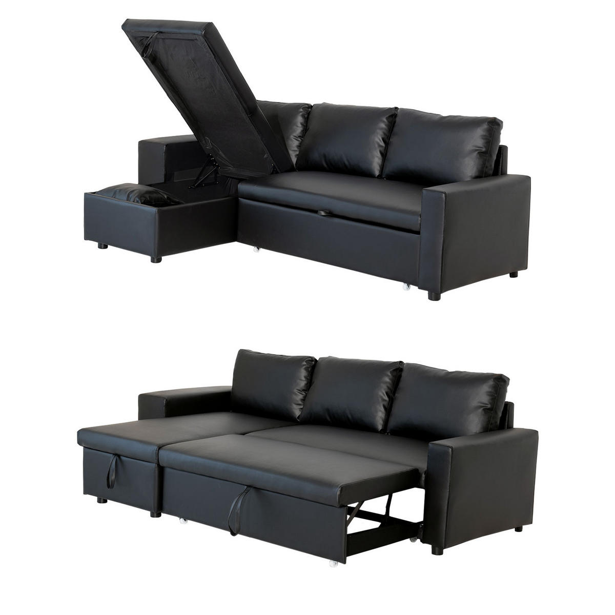 ECKSOFA Tony Schwarz 3 Plätze - Schwarz, Kunststoff (146/238cm) - Happy Garden
