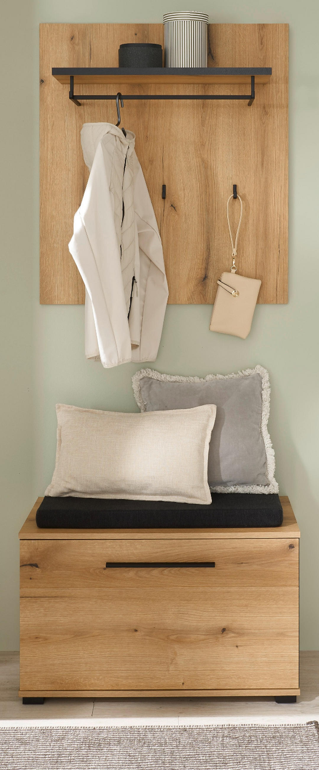 GARDEROBEN-SET 3-teilig Evoke Eiche 80 cm, Kombination mit Stauraum - Eichefarben/Dunkelgrau, Holzwerkstoff/Kunststoff (80/200/40cm) - Furn.Design