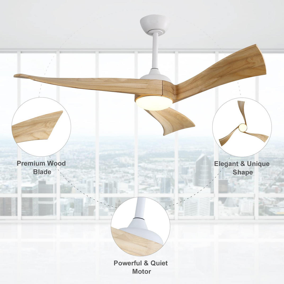 DECKENVENTILATOR 52Zoll LED Licht Minimalistisch DC Motor - Weiß, Kunststoff (132/132/42cm) - CASIVA