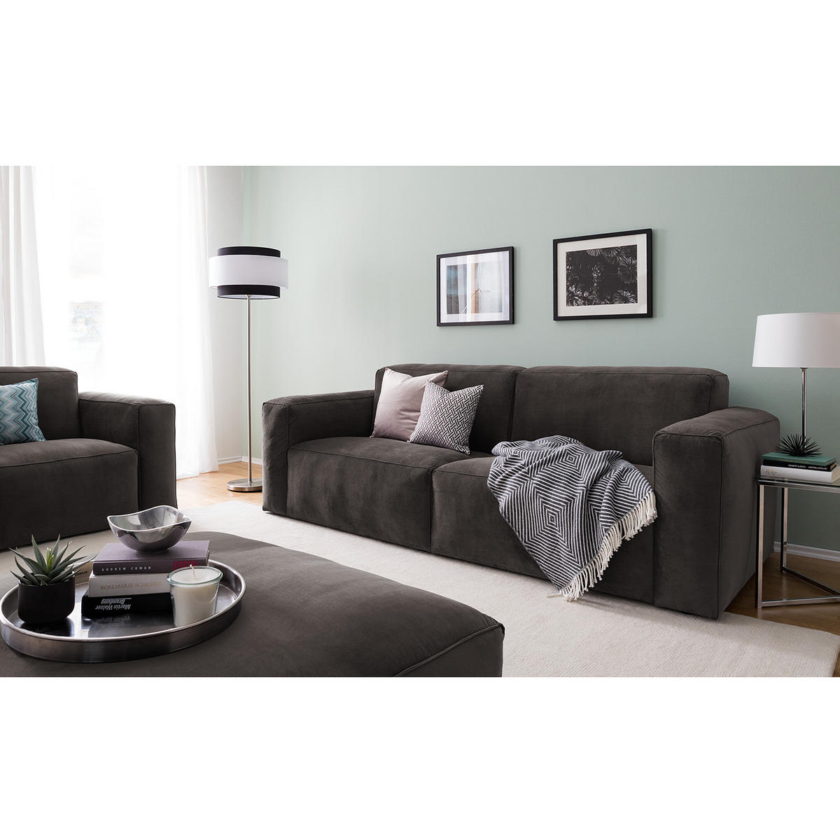 3-SITZER SOFA - Braun/Grau, Textil (240/75/96cm) - home24