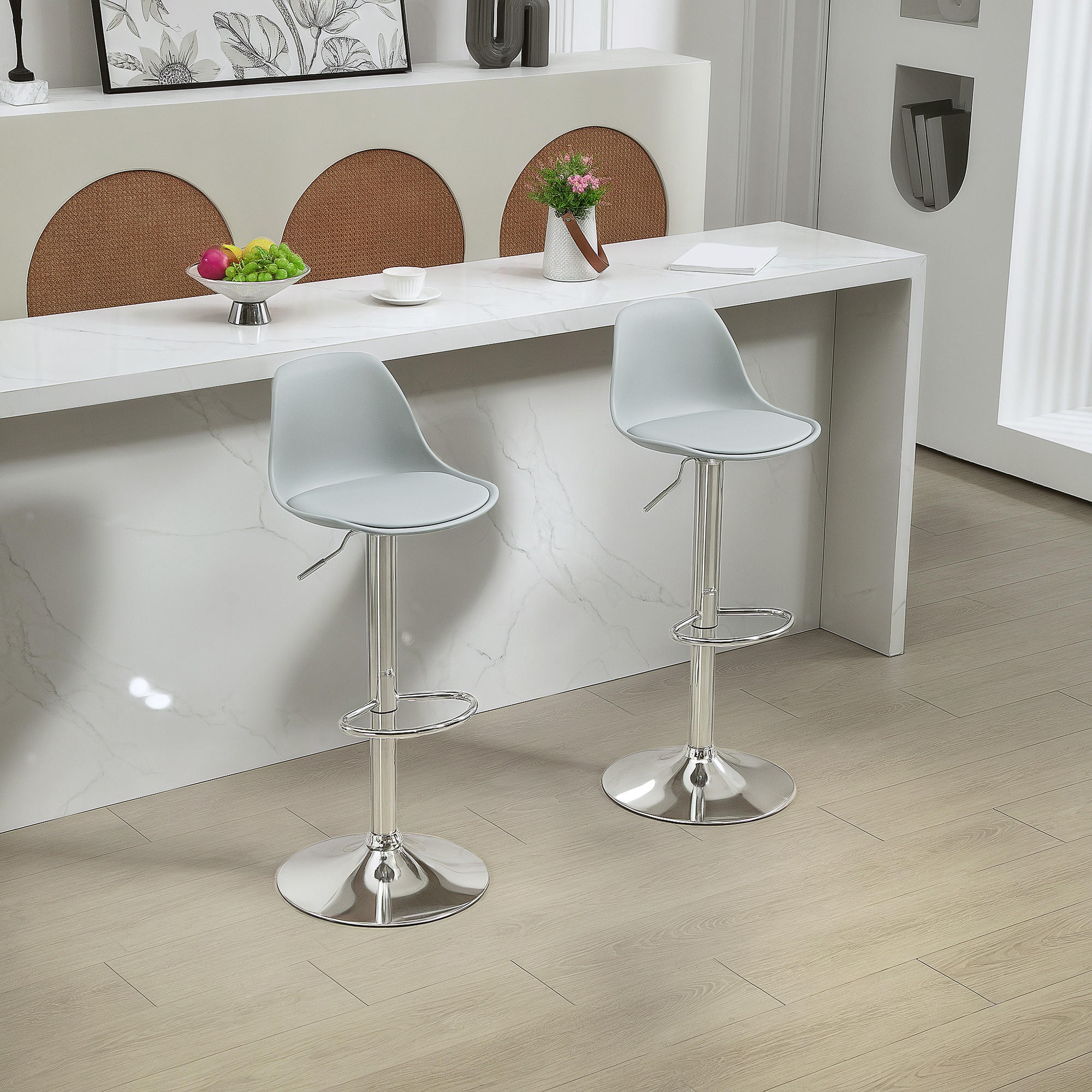 BARHOCKER 2er Set, Grau - Grau, Leder (38/104/42cm) - HOMCOM