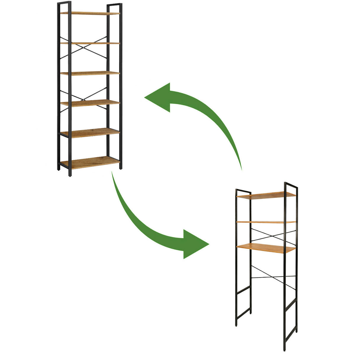 WASCHMASCHINEREGAL Holzoptik Metall Erlefarben Schwarz 3 Ebenen 66x30x186 cm - Erlefarben/Schwarz, Holzwerkstoff/Metall (66/186/30cm) - Begryf