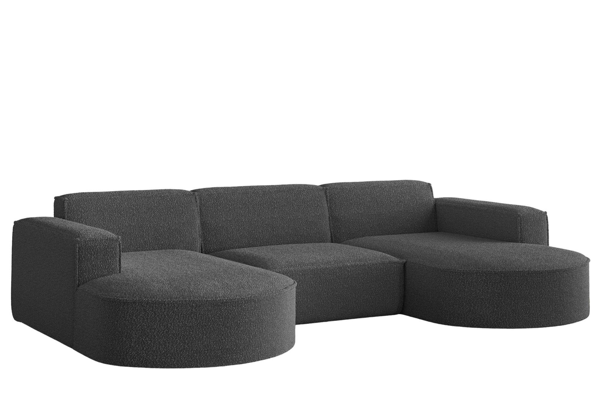 ECKSOFA Designer, Sofa U Form MODENA Stoff Loop Graphit - Graphitfarben, Holz/Textil (299/165cm) - Kaiser Möbel