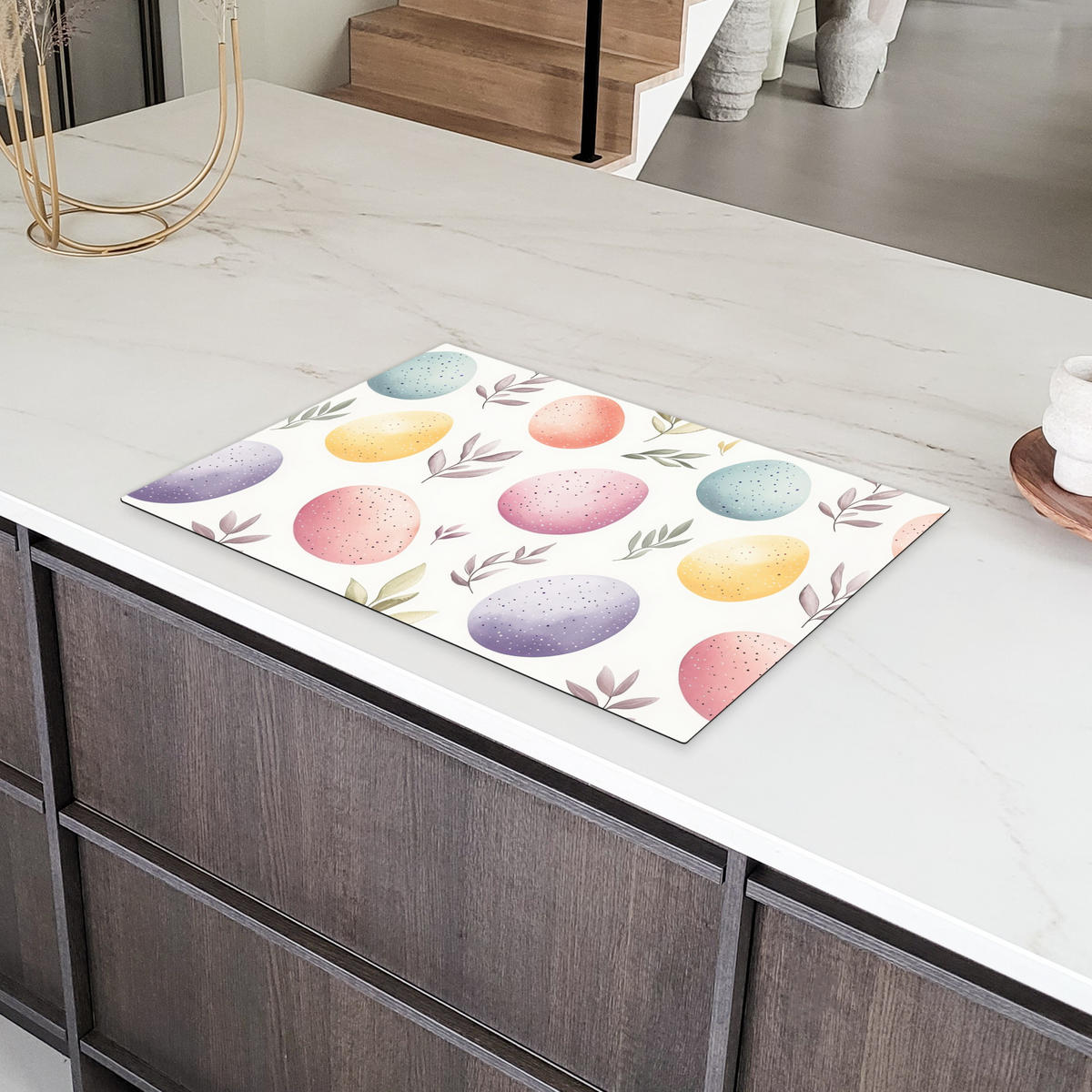 HERDABDECKPLATTE Eier - Bunt - Muster Ceranfeldabdeckung 78x52 cm - Weiß, Kunststoff (78/52/0.2cm) - MuchoWow