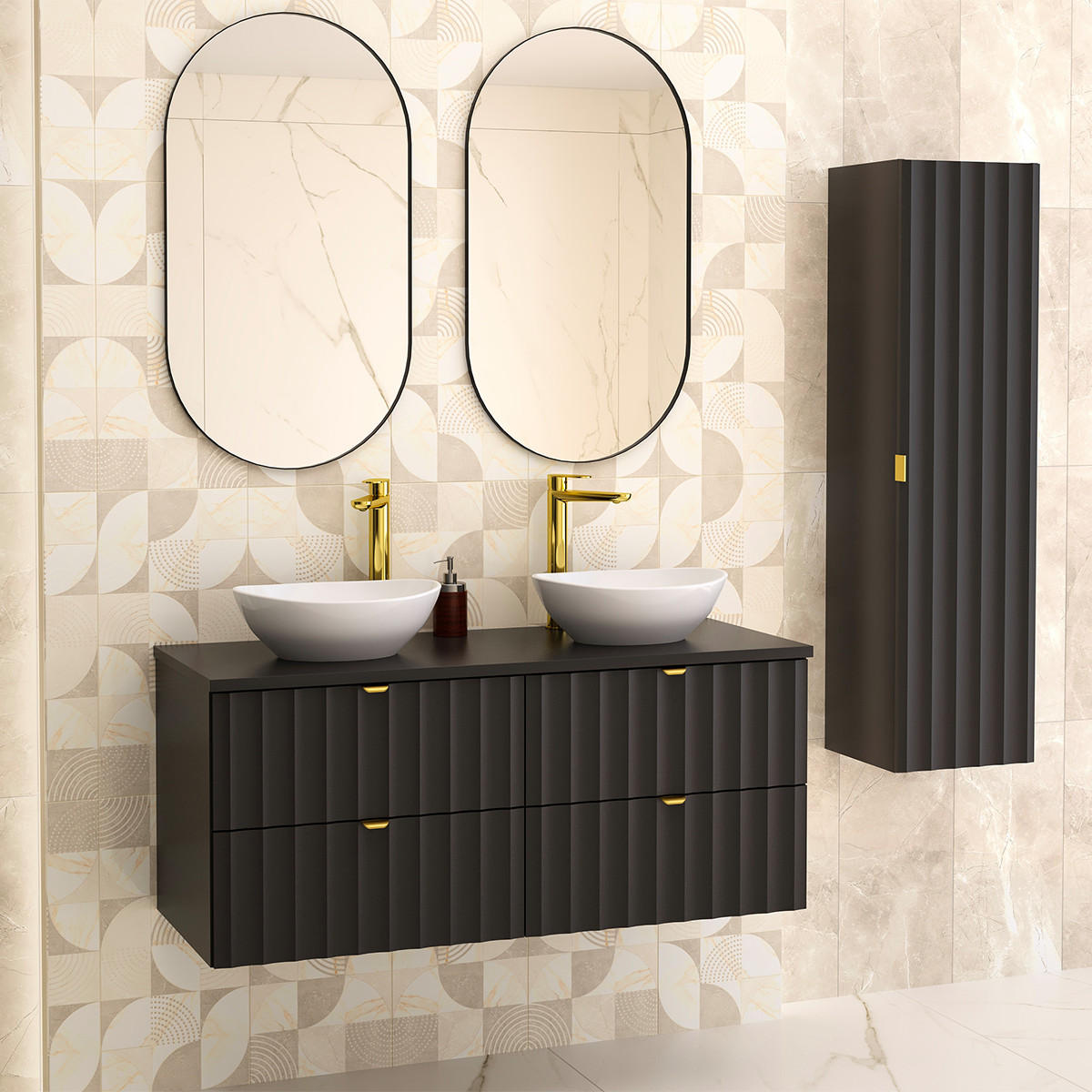 WASCHTISCHUNTERSCHRANK 120.6cm Lexa Schwarz - Schwarz, Holzwerkstoff (120.6/52.2/46.5cm) - Petits-meubles