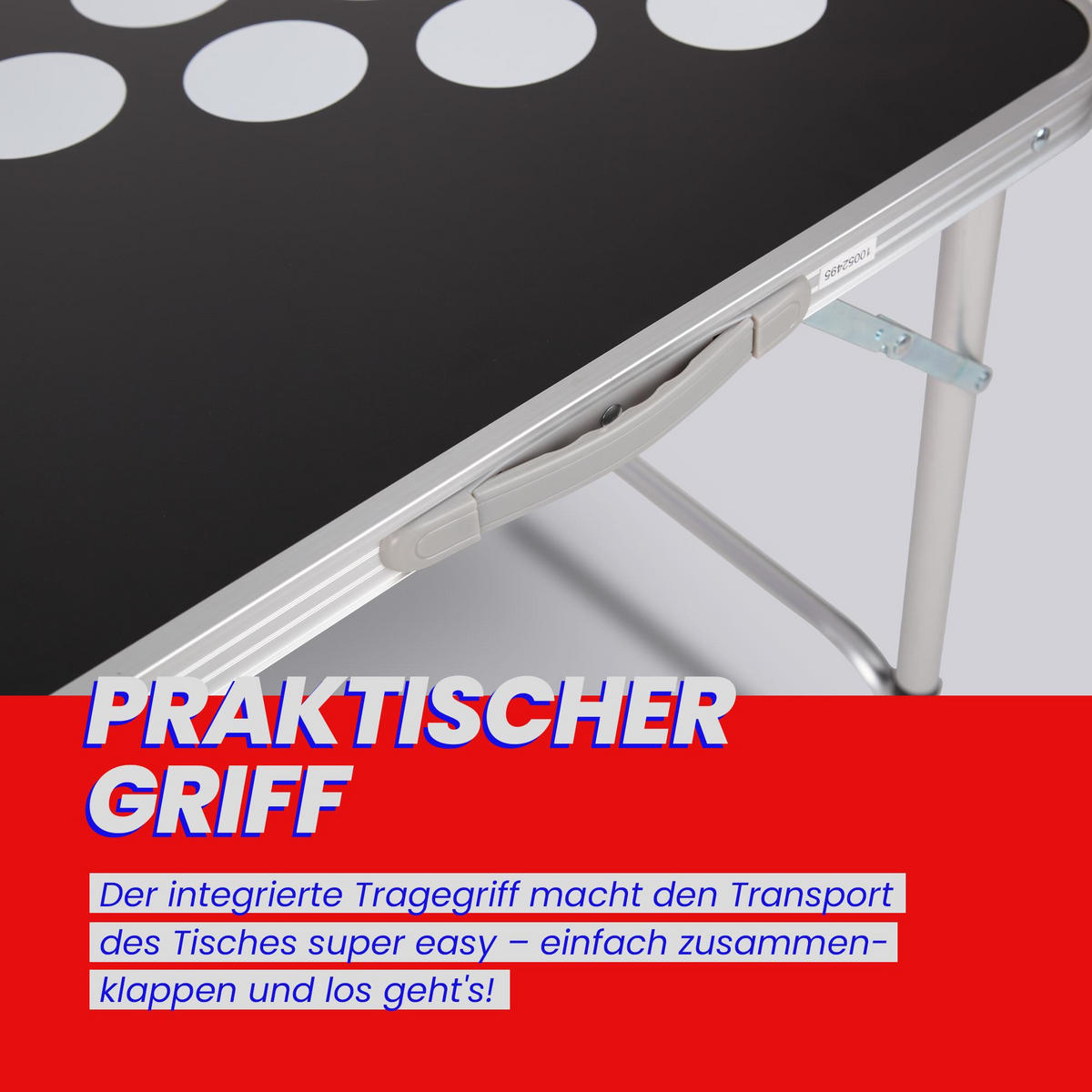 BIERPONGTISCH 240x60x70 cm zusammenklappbar - Schwarz, Metall (60/240cm) - Bestlivings