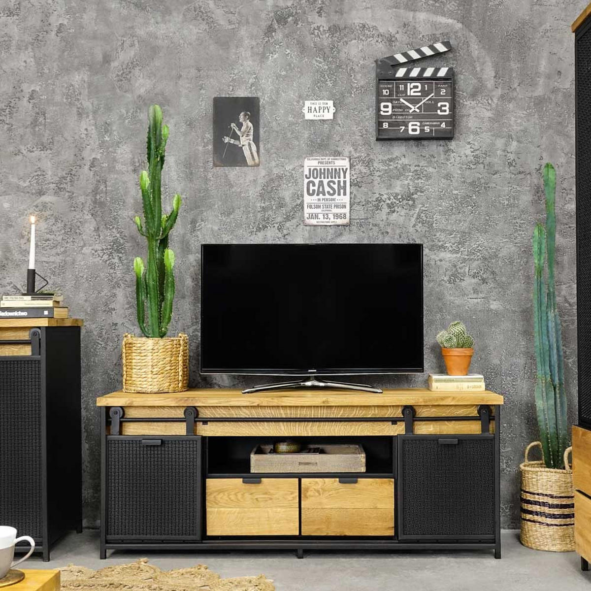 TV-SCHRANK aus Massivholz STRONG 2 - Honigeiche/Schwarz, Holz (150/60/45cm) - Seart