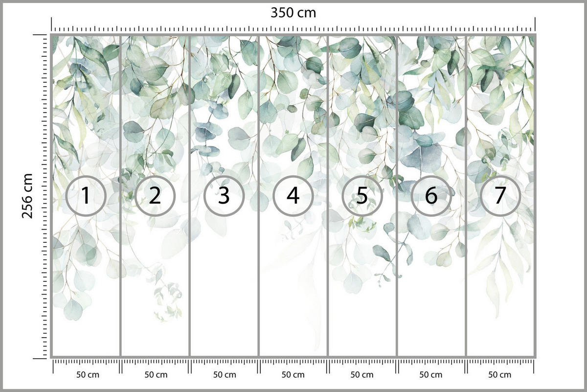 FOTOTAPETE Aquarell Eukalyptusblätter Pflanzen Natur 350x256 - Weiß/Grün, Papier (350/256cm) - Muralo