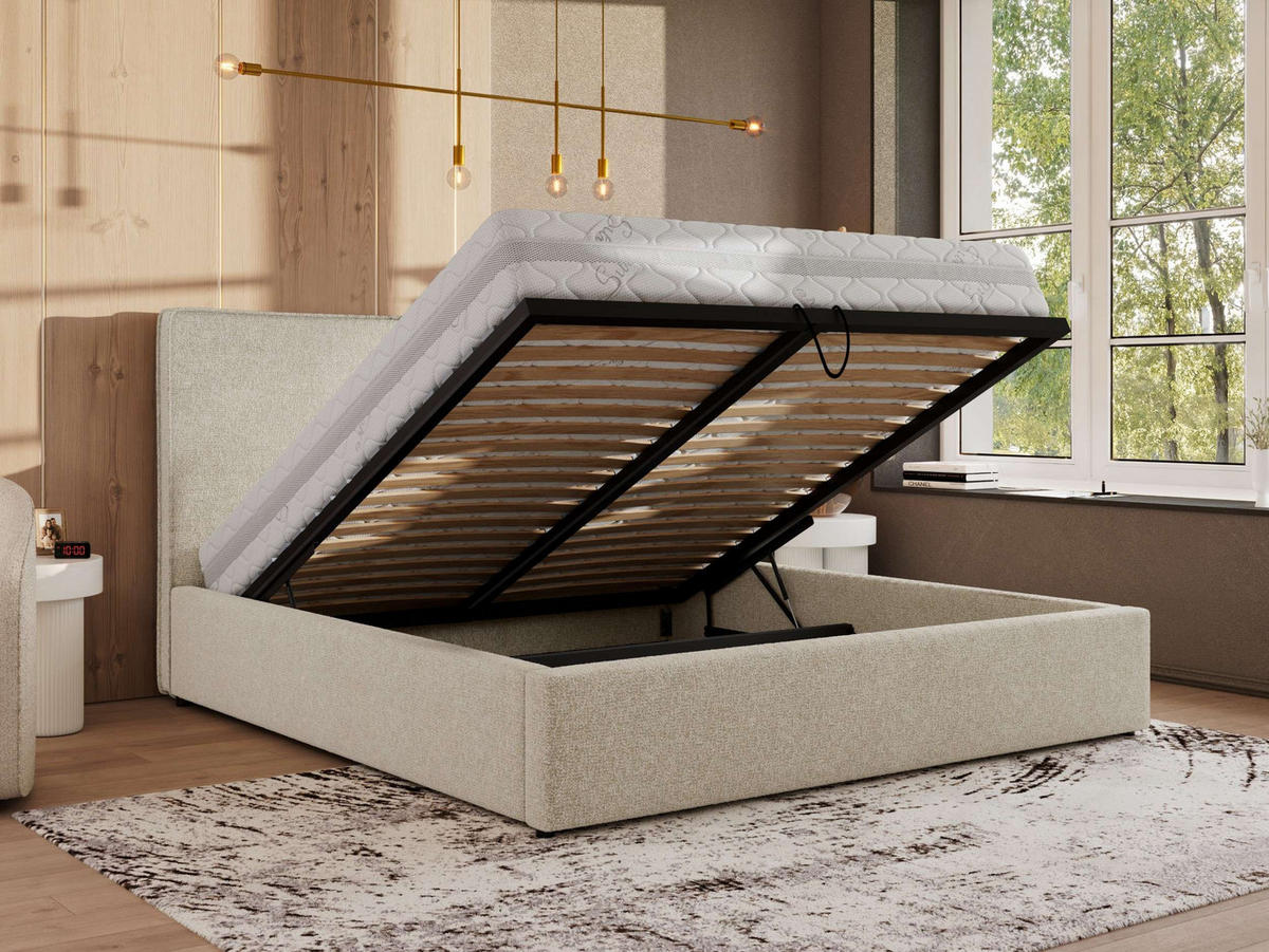 POLSTERBETT CORIVO CLASSIC 180/200 - Creme Strukture - Schaum-Matratze - Creme, Textil (180/200cm) - MKS